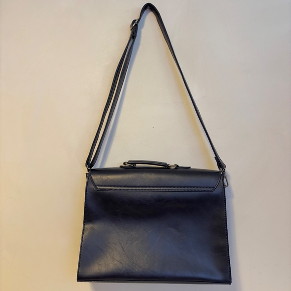Ecosusi Faux Leather Messenger Briefcase Satchel Book Bag Navy Blue Large Size - Picture 2 of 5